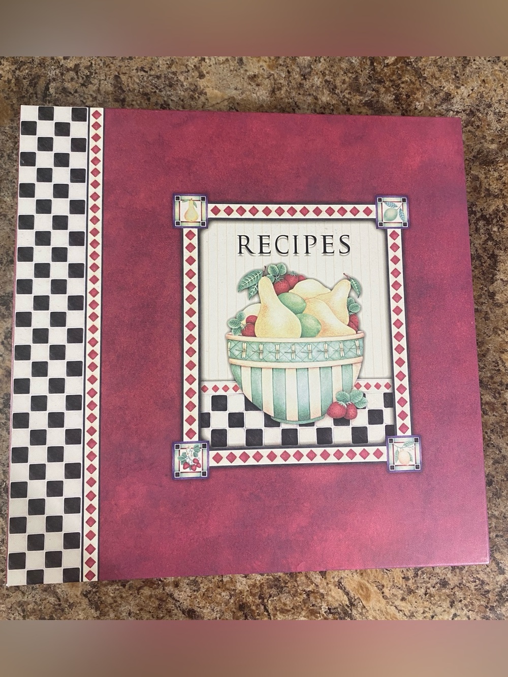 Classic Red Recipes Binder with Fruit Basket Illustration